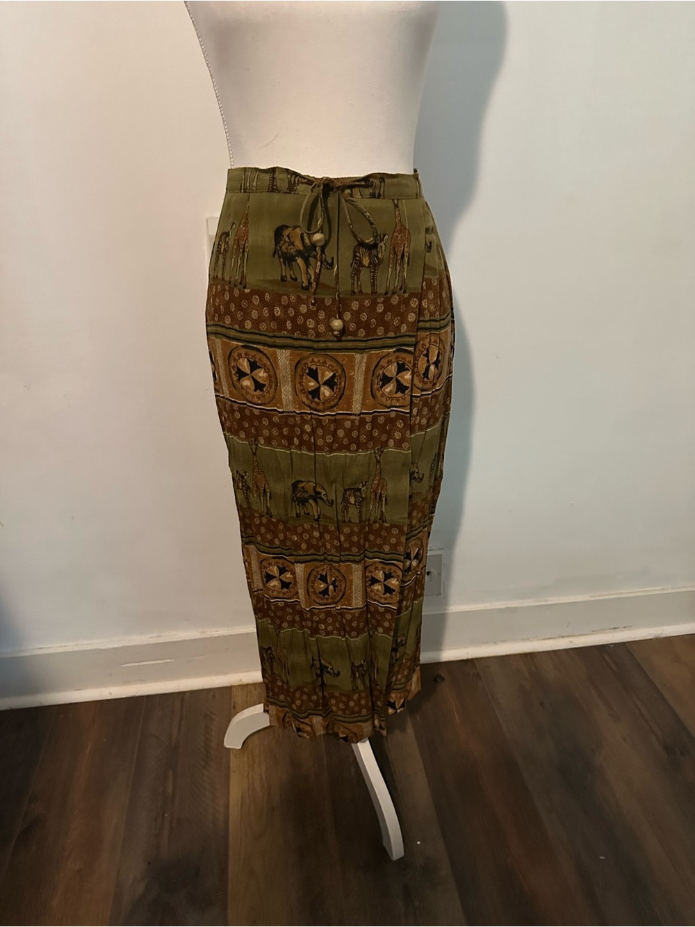 Olive Green Bohemian Print Maxi Skirt
